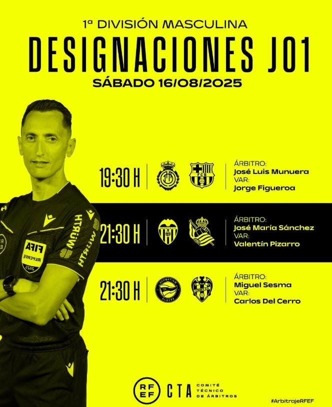 西甲首轮裁判安排：穆努埃拉将执法巴萨客战马洛卡